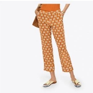 Tory Burch Devi Pant 100% Silk Gold Diamond Tile Mid Century Size 2